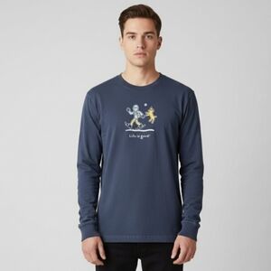LIFE IS GOOD Men's Jake Snowshoeing Graphic Long Sleeve Blue T-shirt Size Medium